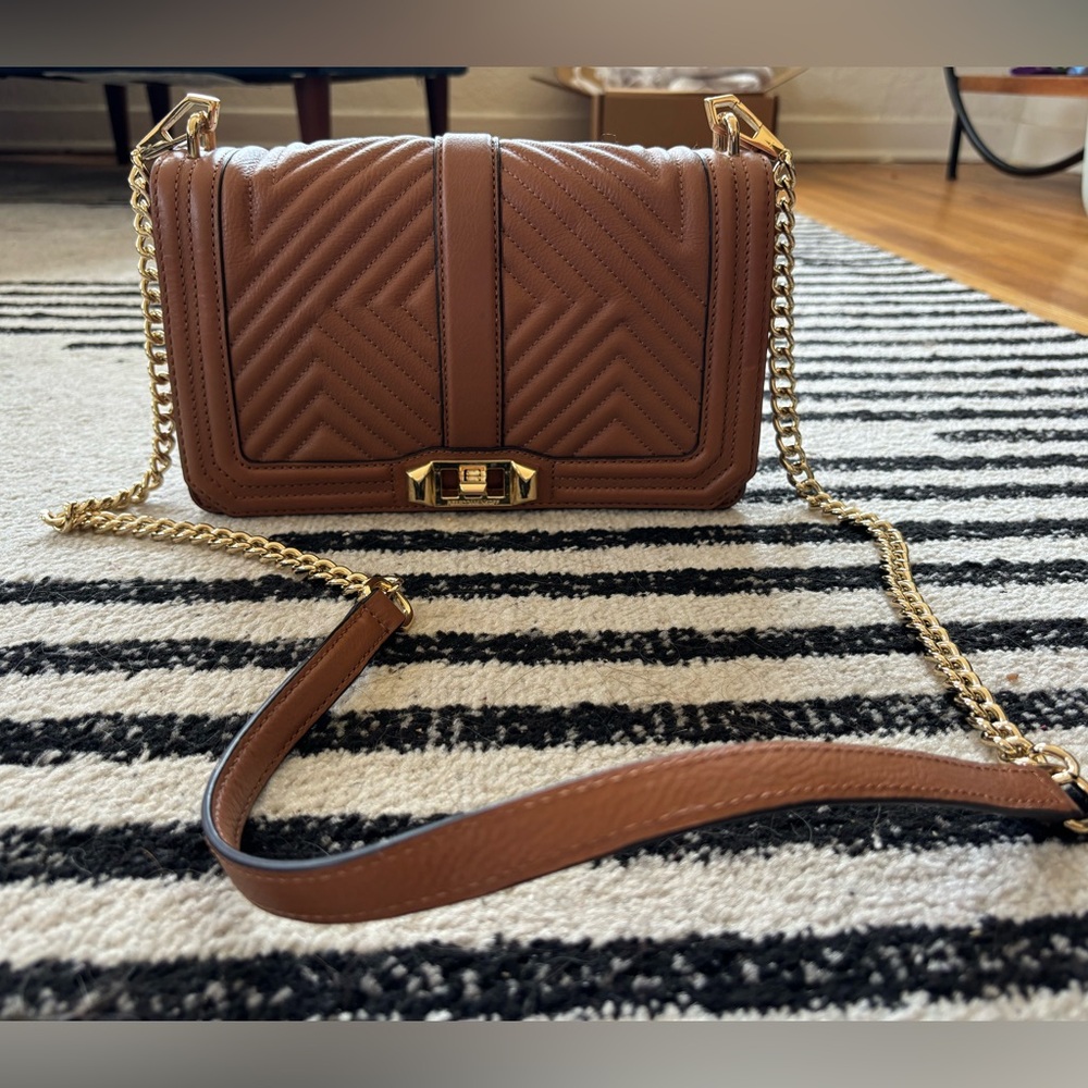 Rebecca Minkoff Geo Quilted Love Crossbody in Almond